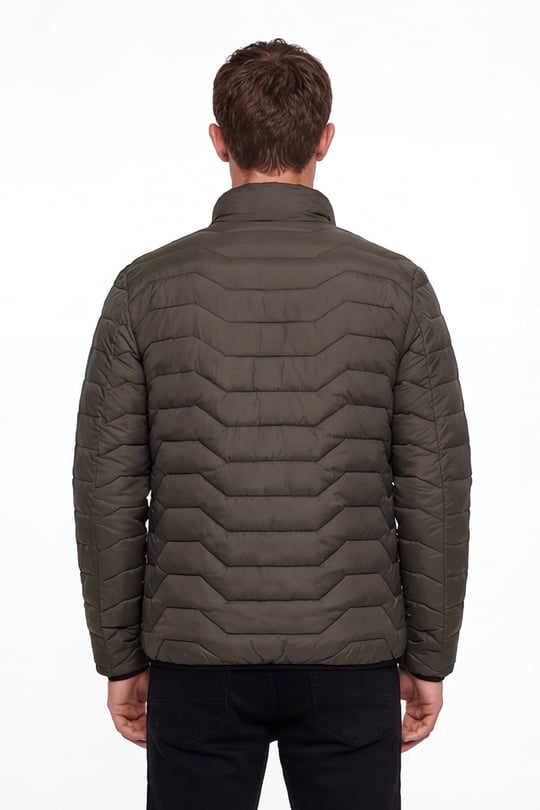Haki Slim Fit Fermuarlı Dik Yaka Kapüşonsuz Mont