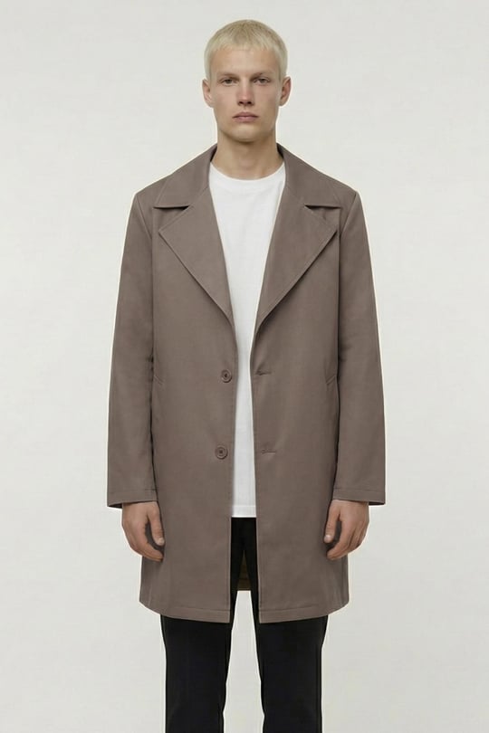 Kahve Oversize Pamuklu Yan Cepli Mono Yaka Trençkot
