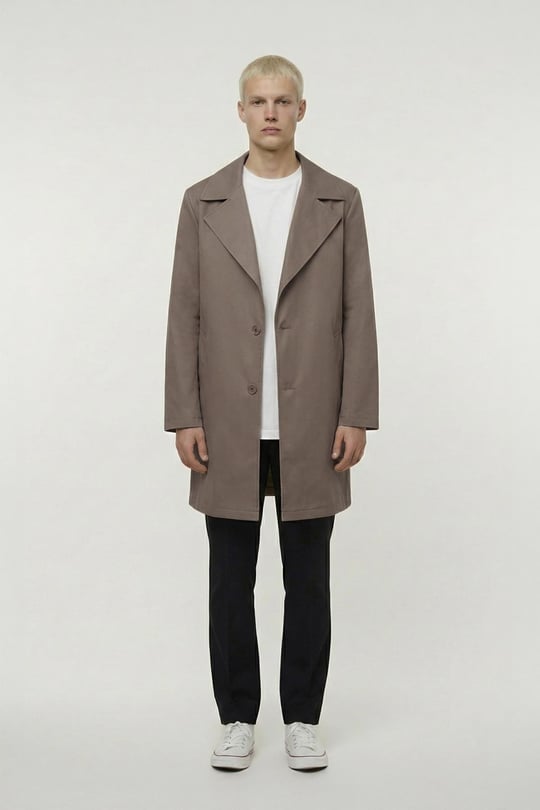 Kahve Oversize Pamuklu Yan Cepli Mono Yaka Trençkot
