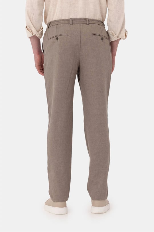 Kahverengi Dokulu Arka Lastikli Köprü Kemerli Bağcıklı Slim Fit Jogger Pantolon