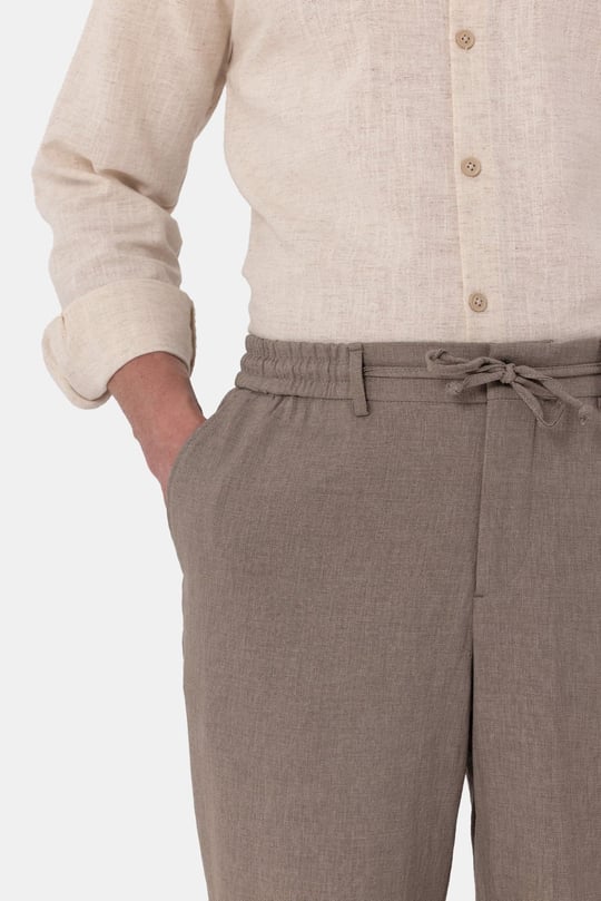Kahverengi Dokulu Arka Lastikli Köprü Kemerli Bağcıklı Slim Fit Jogger Pantolon