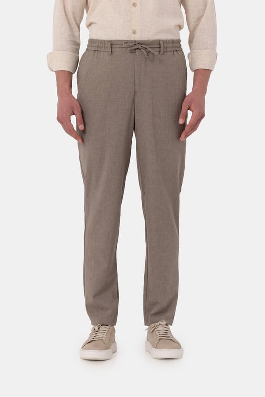 Kahverengi Dokulu Arka Lastikli Köprü Kemerli Bağcıklı Slim Fit Jogger Pantolon