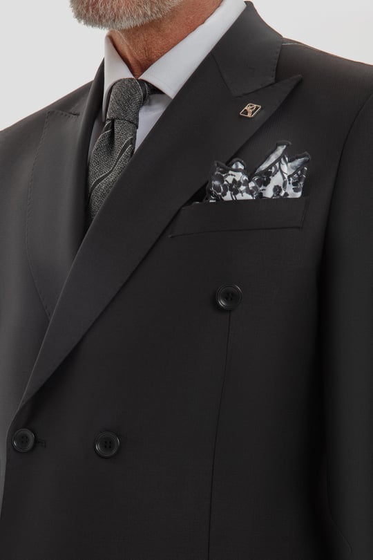 Erkek Siyah Dar Kesim Slim Fit Yünlü Kruvaze Sivri Yaka 6 Drop Takım Elbise
