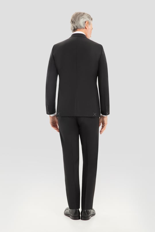 Erkek Siyah Dar Kesim Slim Fit Yünlü Kruvaze Sivri Yaka 6 Drop Takım Elbise