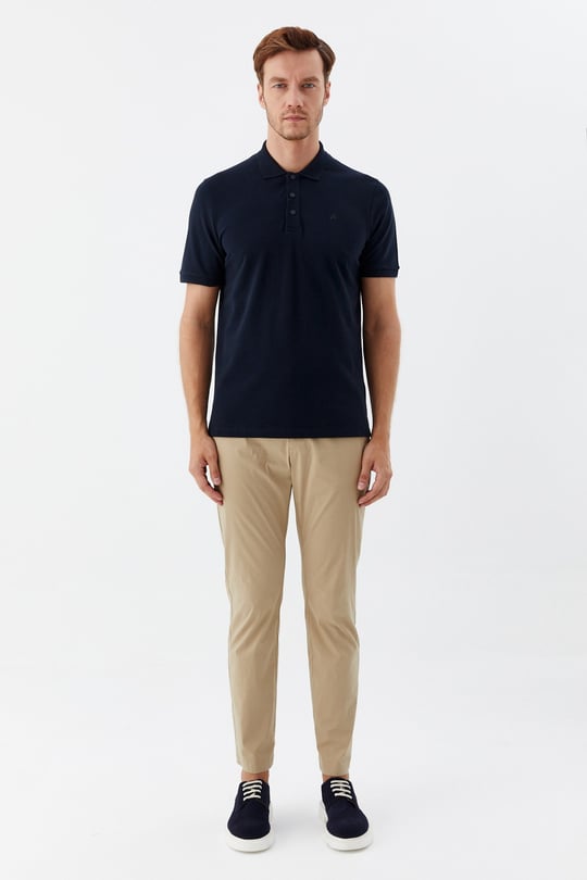 Lacivert %100 Pamuk Patlı Polo Yaka  Regular Fit T-Shirt 