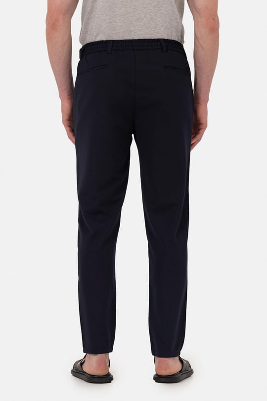 Lacivert Dokulu Arka Lastikli Köprü Kemerli Bağcıklı Slim Fit Jogger Pantolon