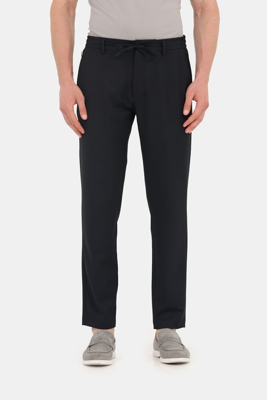 Lacivert Dokulu Arka Lastikli Köprü Kemerli Bağcıklı Slim Fit Jogger Pantolon