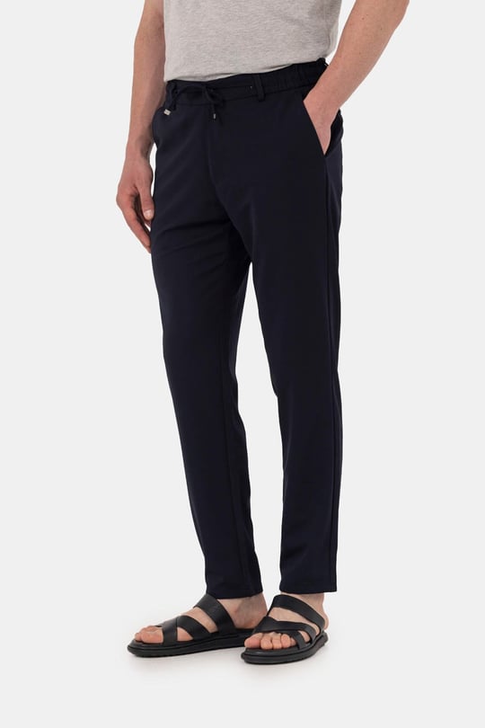 Lacivert Dokulu Arka Lastikli Köprü Kemerli Bağcıklı Slim Fit Jogger Pantolon