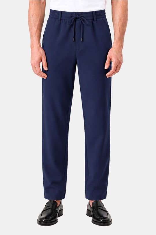 Lacivert Dokulu Arka Lastikli Köprü Kemerli Bağcıklı Slim Fit Jogger Pantolon - Sabri Özel