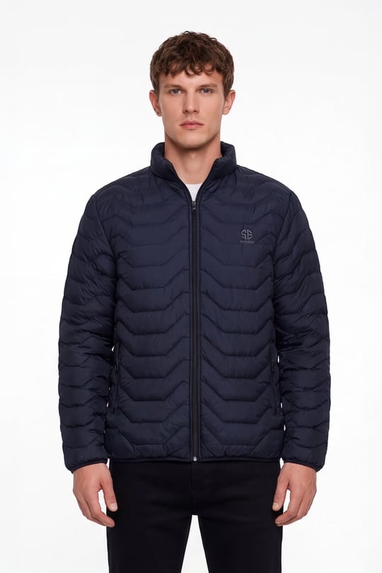 Lacivert Slim Fit Fermuarlı Dik Yaka Kapüşonsuz Mont
