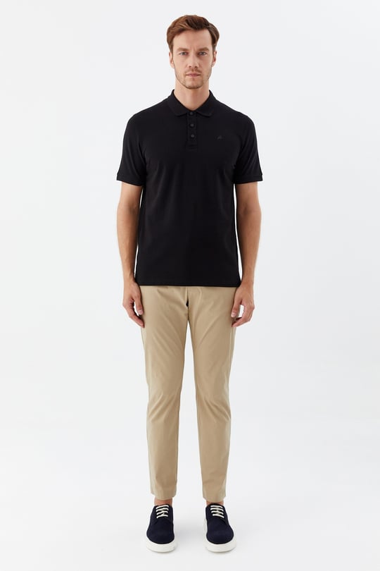 Siyah %100 Pamuk Patlı Polo Yaka Regular Fit T-Shirt 