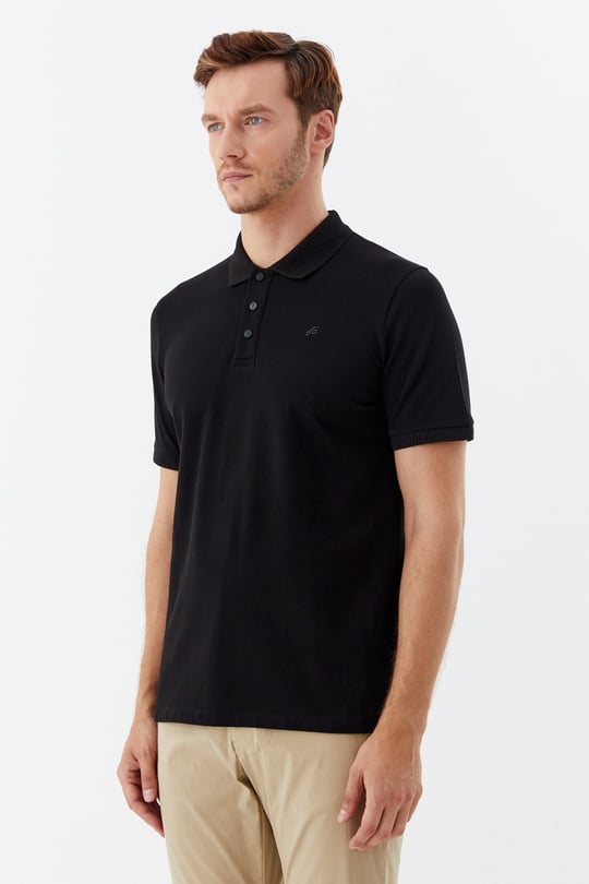 Siyah %100 Pamuk Patlı Polo Yaka Regular Fit T-Shirt 