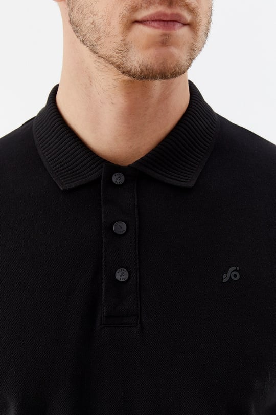 Siyah %100 Pamuk Patlı Polo Yaka Regular Fit T-Shirt 