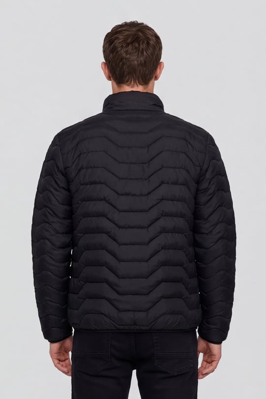 Siyah Slim Fit Fermuarlı Dik Yaka Kapüşonsuz Mont