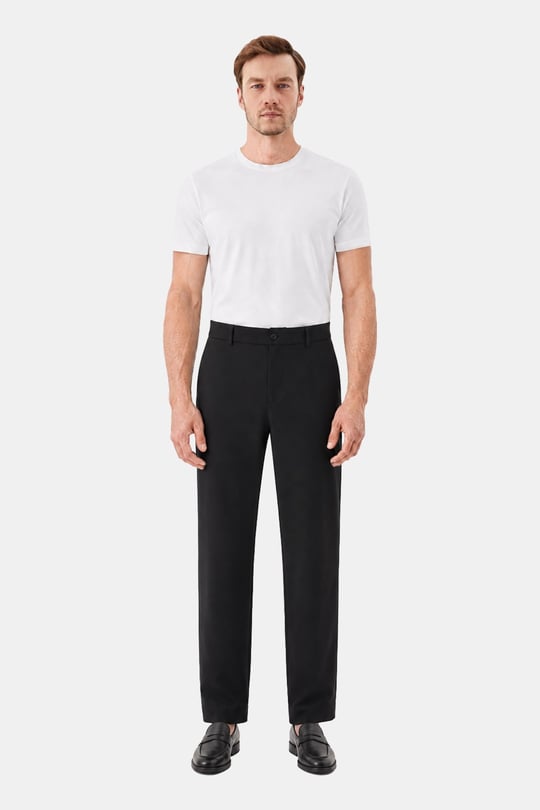 Siyah Yanı Lastikli Köprülü Kemerli Slim Fit Jogger Pantolon