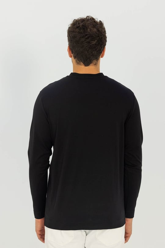 Siyah Bisiklet Yaka %100 Pamuk Sweatshirt