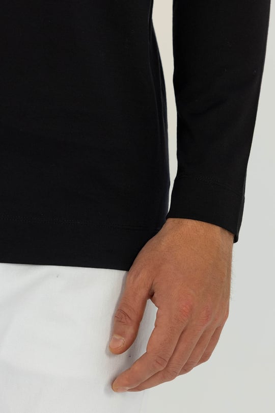 Siyah Bisiklet Yaka %100 Pamuk Sweatshirt