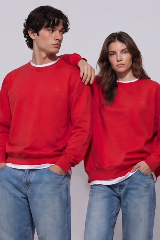Unisex Kırmızı Regular Fit %100 Pamuk Bisiklet Yaka Sweatshirt