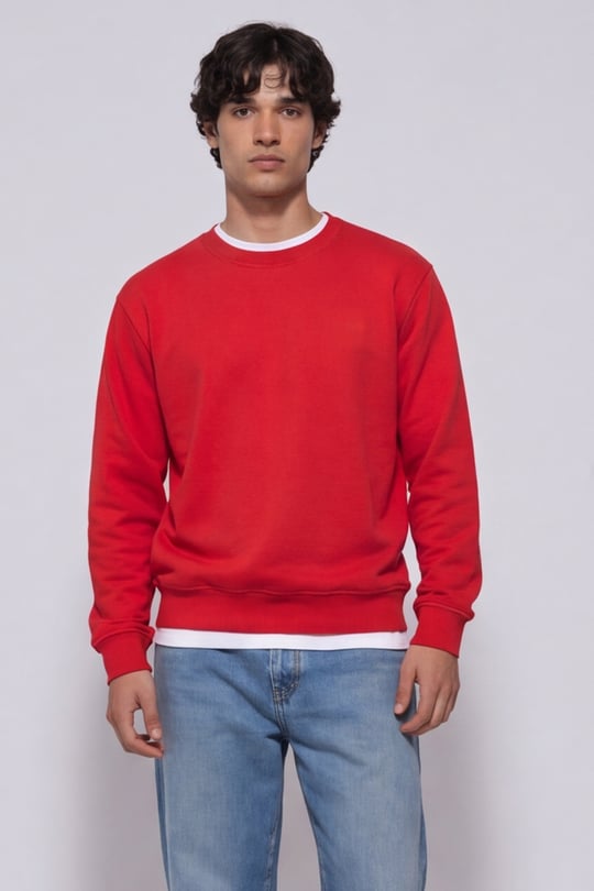 Unisex Kırmızı Regular Fit %100 Pamuk Bisiklet Yaka Sweatshirt