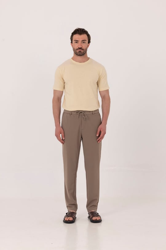 Vizon Dokulu Arka Lastikli Köprü Kemerli Bağcıklı Slim Fit Jogger Pantolon