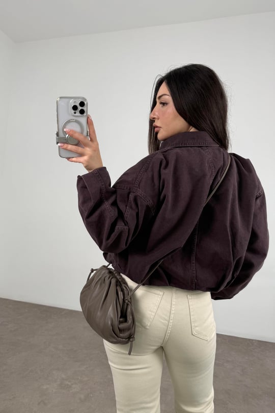 İçi Kürklü Kemerli Kahverengi Denim Mont