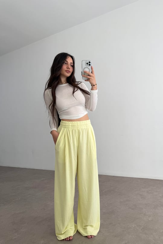 Premium Geniş Kemerli Pileli Pantolon Yellow