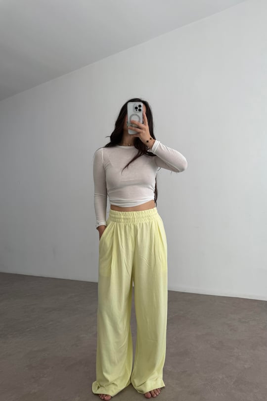 Premium Geniş Kemerli Pileli Pantolon Yellow
