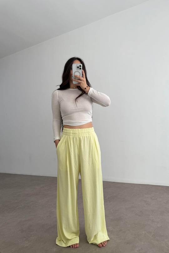 Premium Geniş Kemerli Pileli Pantolon Yellow