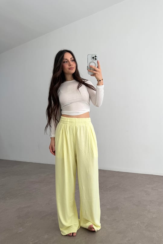Premium Geniş Kemerli Pileli Pantolon Yellow