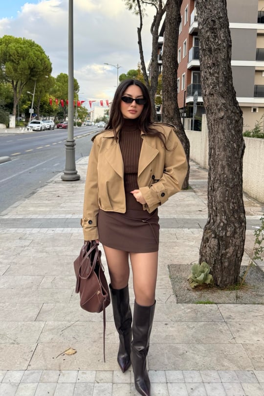 Premium Kalite Vatkalı Camel Trenç Ceket