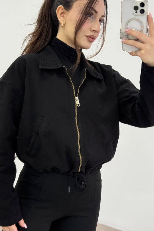 Yakalı Fermuarlı Orj Marka Siyah Denim Ceket