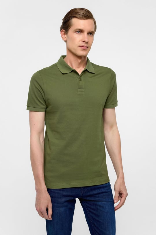 Haki Slim Düz Polo Yaka Tişört