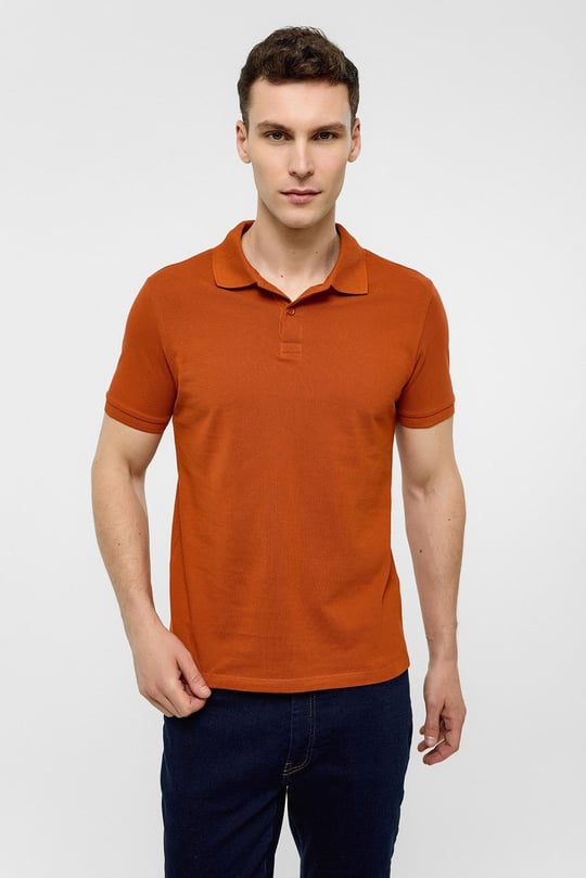 Kiremit Slim Düz Polo Yaka Tişört