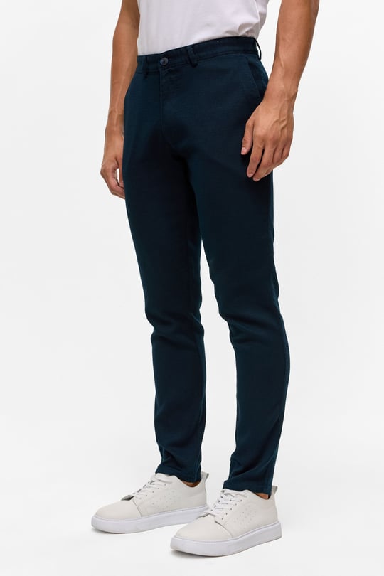 Lacivert Slim Armürlü Kanvas Pantolon