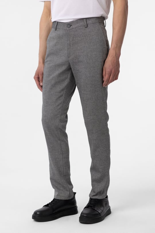 Siyah Regular Armürlü Kanvas Pantolon