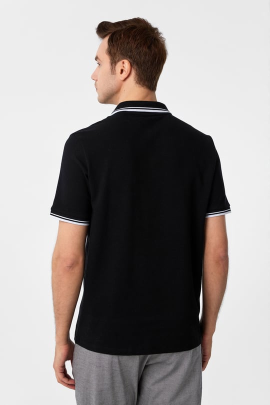Siyah Regular Armürlü Polo Yaka Tişört