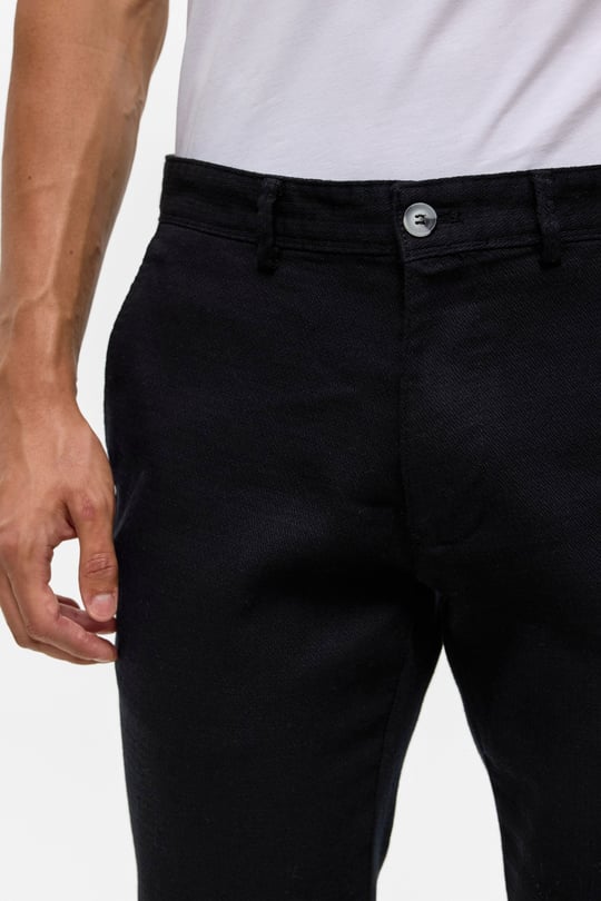 Siyah Slim Armürlü Kanvas Pantolon