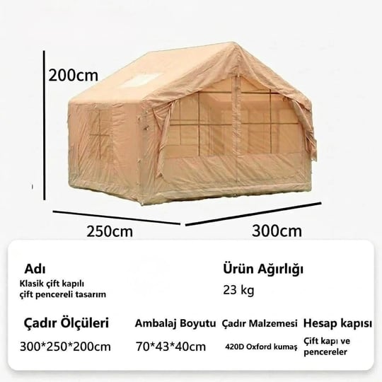 Çadır Dünyası 4 Mevsim Sobalı Kamp Çadırı - 320x250 cm Geniş Yaşam Alanı, 420D Oxford Su Geçirmez Kumaş, Profesyonel Kışlık Çadır