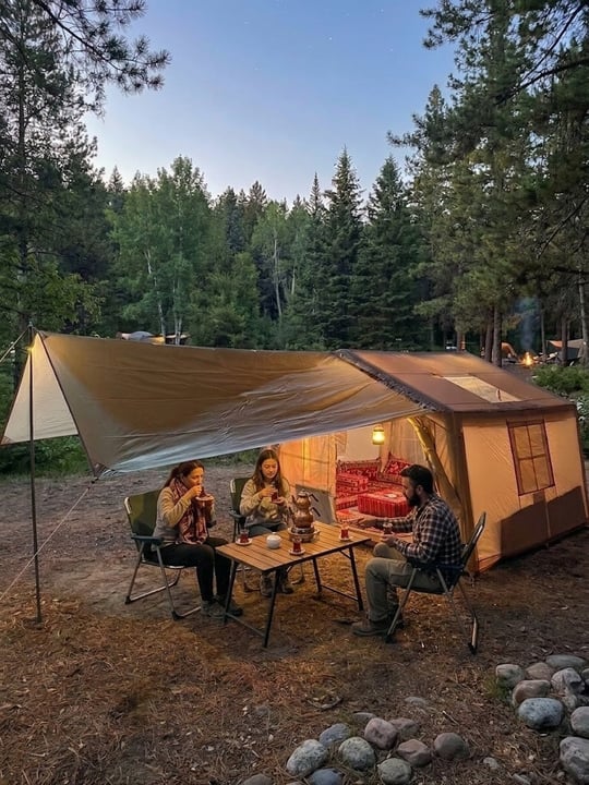 Çadır Dünyası 4 Mevsim Sobalı Kamp Çadırı - 350x220 cm Geniş Yaşam Alanı + Verandalı, 420D Oxford Su Geçirmez, Profesyonel Kışlık Çadır