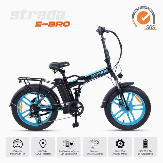 Strada E-Bro Hidrolik Disk Fat Bike Katlanabilir 20 Jant Elektrikli Bisiklet