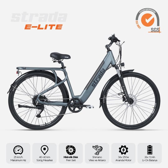 Strada E-Lite 28 inç 13 Ah 250 W Gizli Batarya Hidrolik Fren City Elektrikli Bisiklet