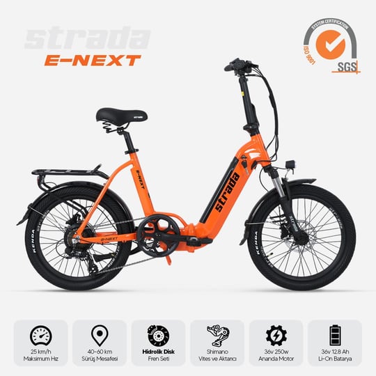 Strada E-Next 20 İnç Katlanabilir 12,8 Ah 250 W Gizli Batarya Katlanır Elektrikli Bisiklet