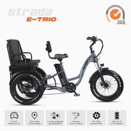 Strada E-TRIO Hidrolik Disk 20 Jant Elektrikli Üç Tekerlekli Bisiklet