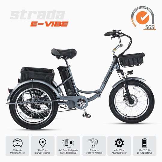 Strada E-VIBE Hidrolik Disk 20 Jant Üç Tekerlekli Elektrikli Bisiklet