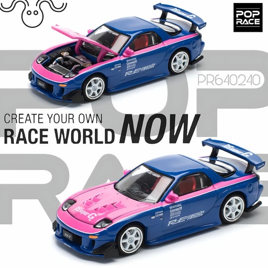 Pop Race 1/64 Mazda RX7 RE-Amemiya Blue/Pink PR640240 | Cuttlefish