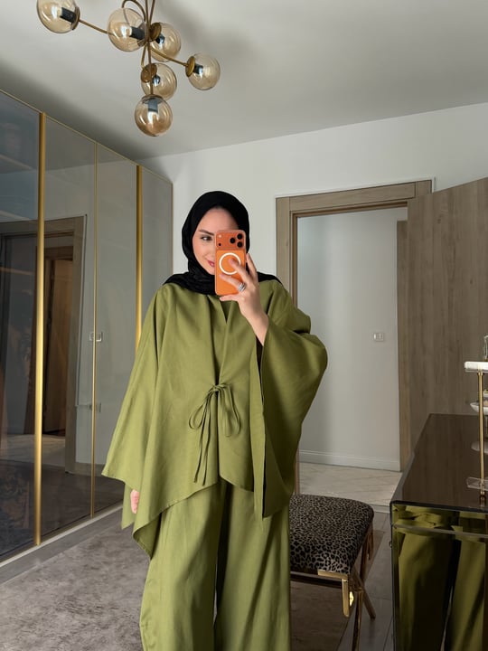 BURJ PELERİN KİMONO HAM KETEN TASARIM TAKIM