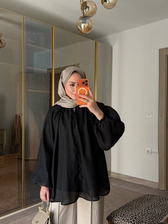 ZANA BALON KOL VUAL ŞIK TUNİK SİYAH
