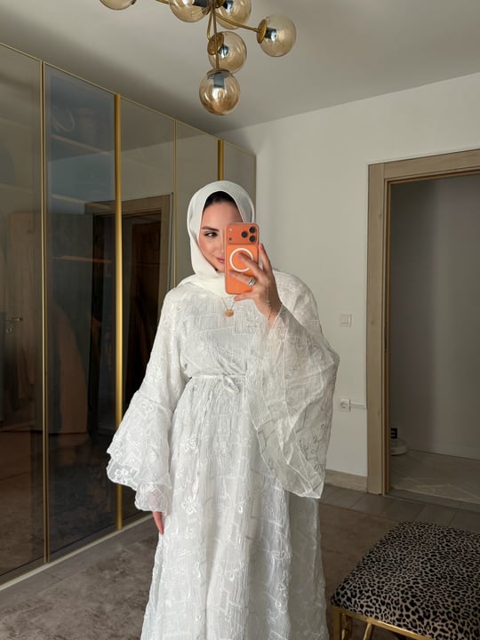 ZERDA TASARIM BRODE ELBİSE BEYAZ