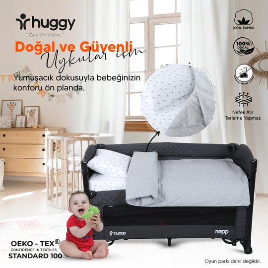 Huggy %100 Pamuk 130X80 Park Yatak Beşik Bebek Nevresim Takımı