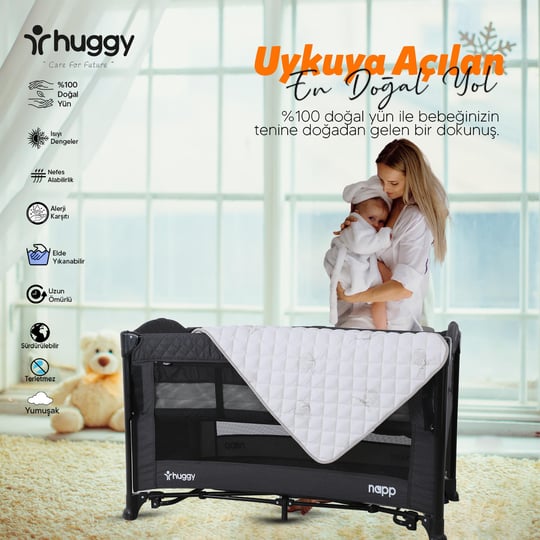 Huggy %100 Yeni Zelenda Kuzu Yünü %100 Pamuk Kumaş 70x110 Bebek Yatak Pedi